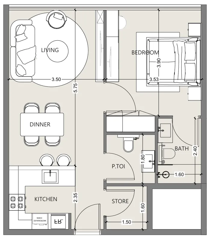 Al Haseen Residences 6 1 BR floor plan