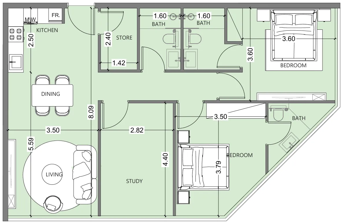 Al Haseen Residences 6 2 BR floor plan