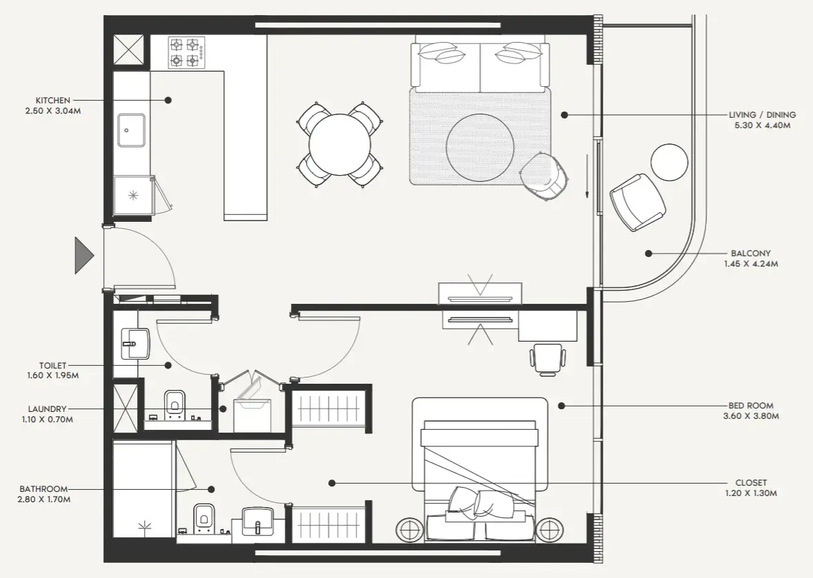 Azizi Amir 1 BR floor plan