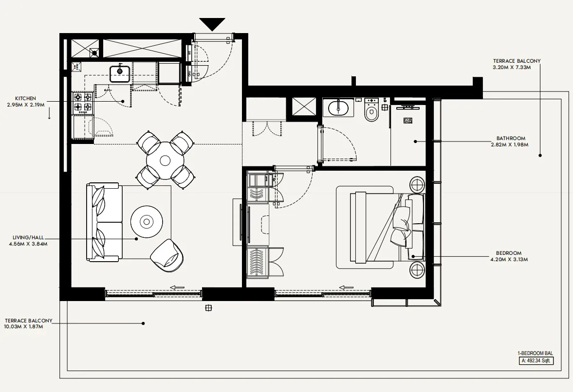 Azizi Jewel 1 BR floor plan