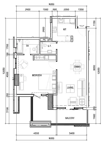 DAMAC Majestine 1 BR floor plan