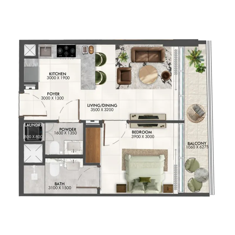 Enchante 1 BR floor plan