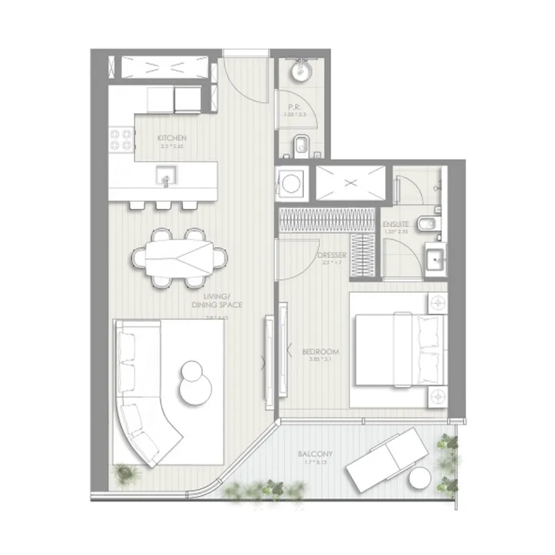 Sol Luxe 1 BR floor plan