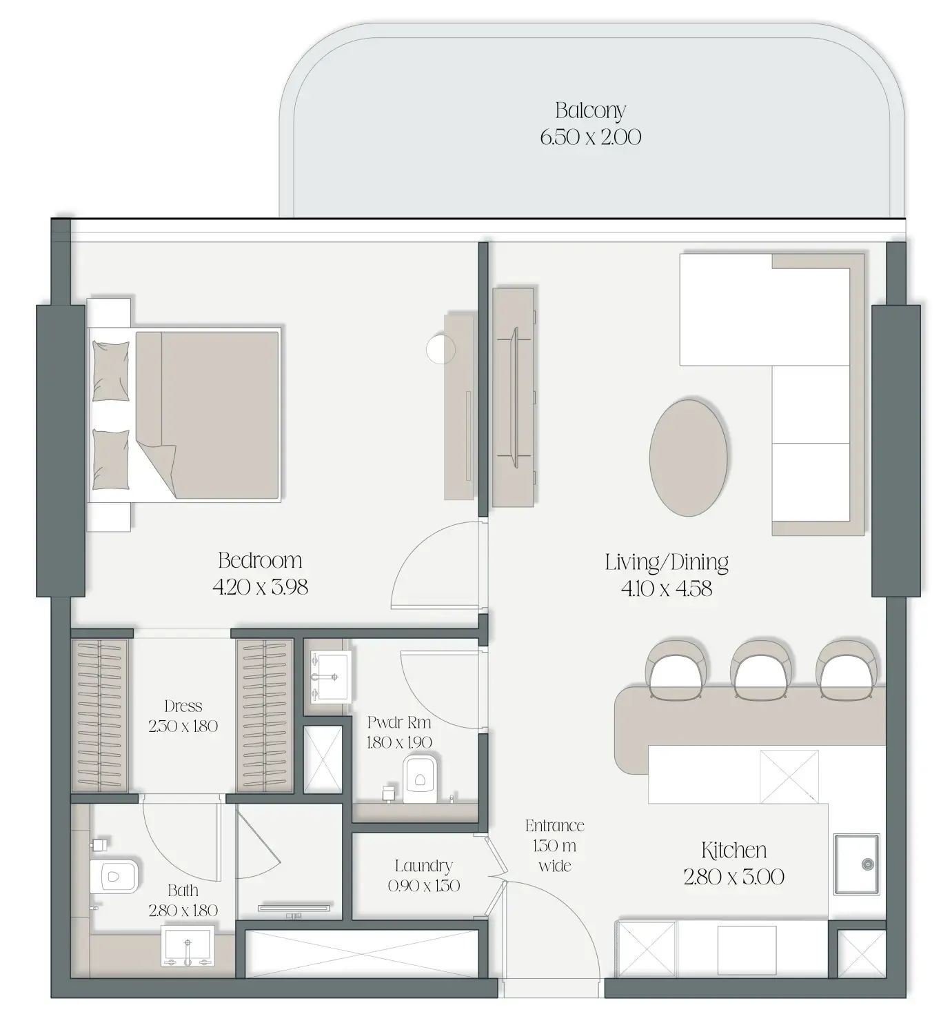 The Caden by Prescott 1 BR floor plan
