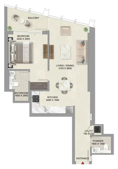 The Mirage at Sobha Central 1 BR floor plan