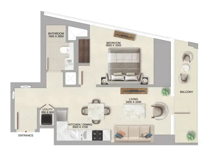 The Tranquil at Sobha Central 1 BR floor plan