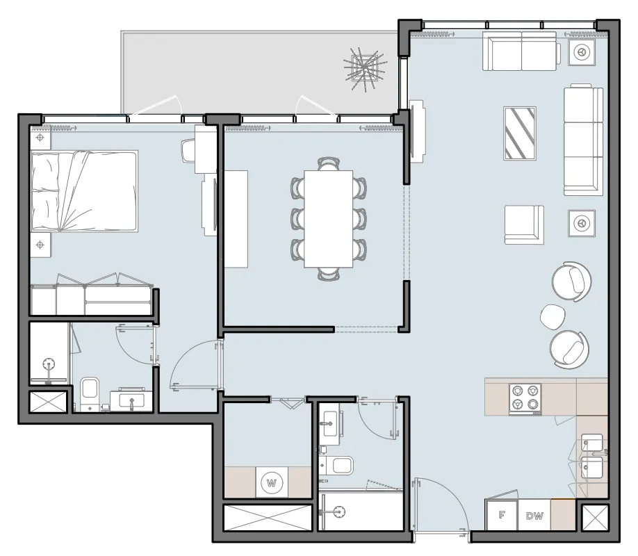 The WADI 1 BR floor plan